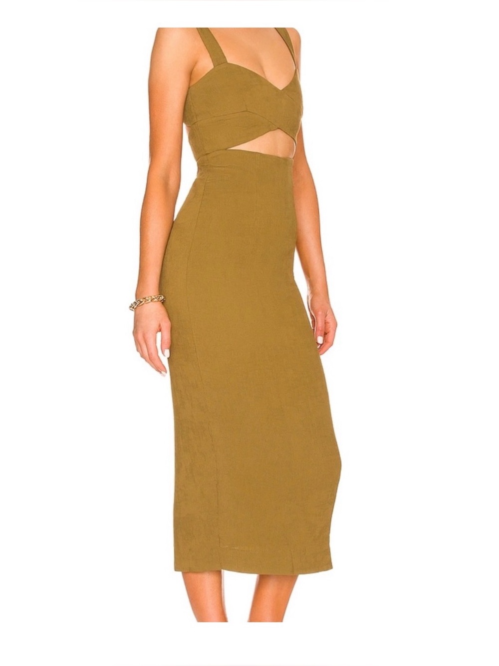 Shona Joy Simone Olive Cutout Strappy Midi Dress